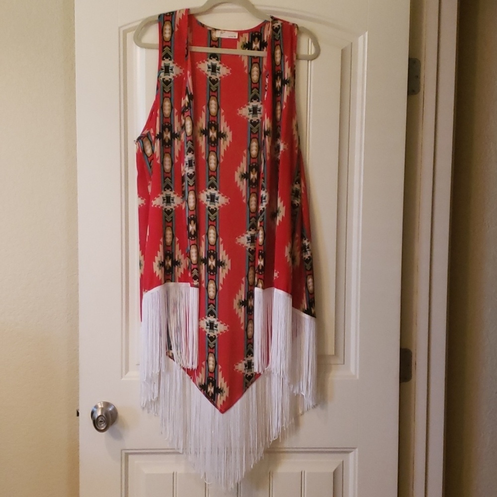 Aztec Print Open Front Vest